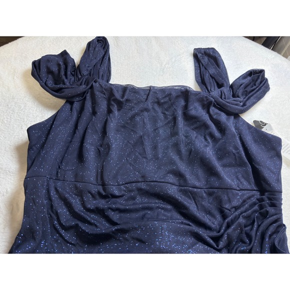 Alex Evenings Navy Blue Sparkle Off The Shoulder Ruched Gown 18W - Picture 4 of 11